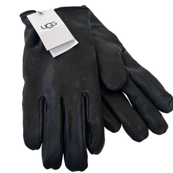 NWT UGG Black Leather Touchscreen-Compatible Gloves XL NEW - Picture 1 of 8